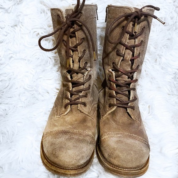 AllSaints Brown Shearling Suede Military Boot - Picture 3 of 6